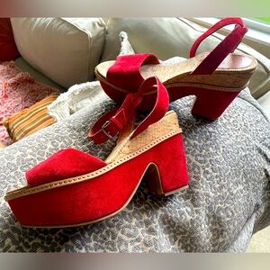 Anthropologie Red Leifnotes Suede Shoes - Size 8